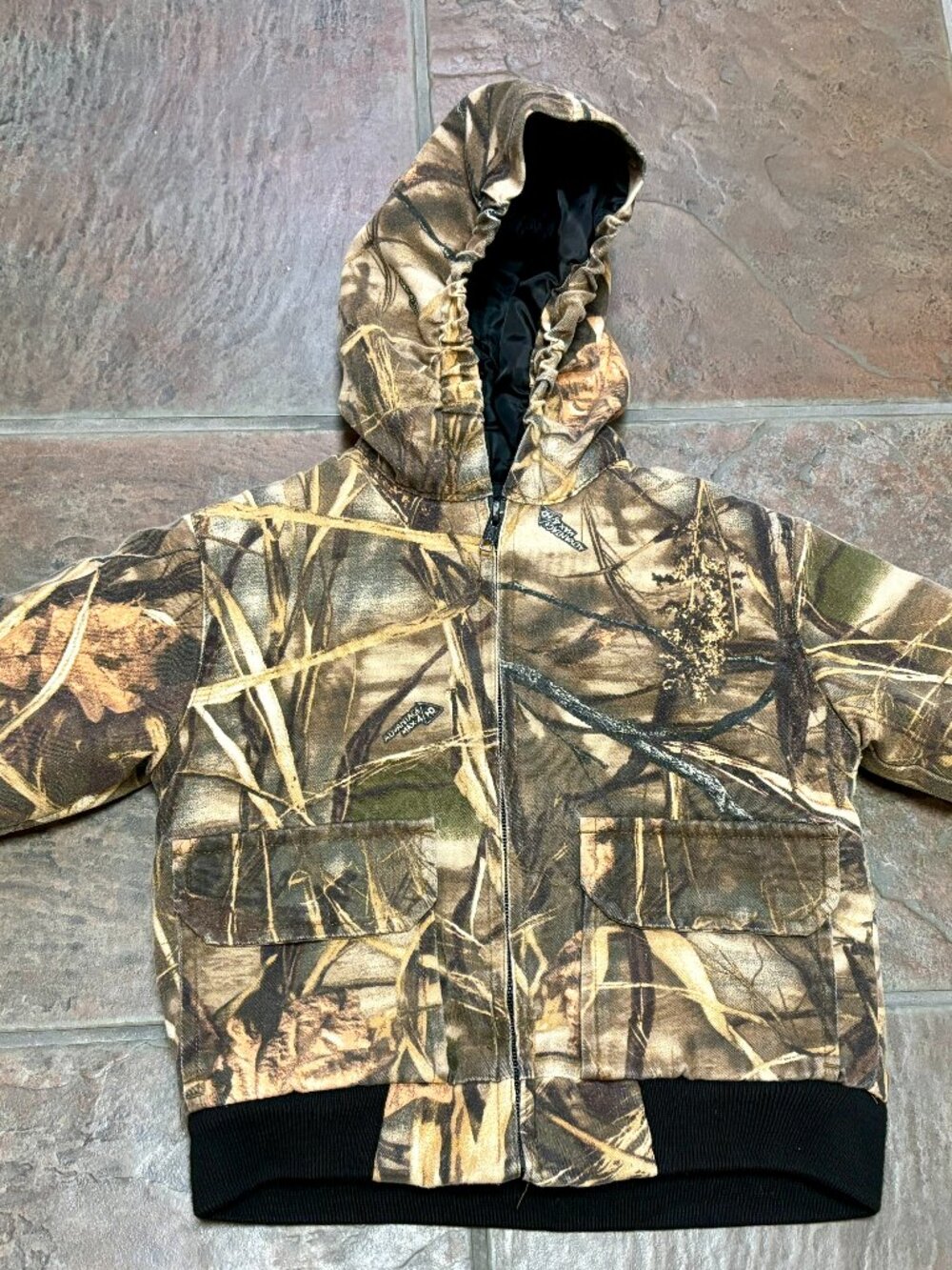 ~WELLS CREEK OUTFIT TER Youth M 4/5 Camo Canvas Hooded Jacket Insulated Zip Coat